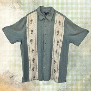 Croft & Barrow Men's Olive Green/Tan Stripe Palm Tree Aloha Shirt - L